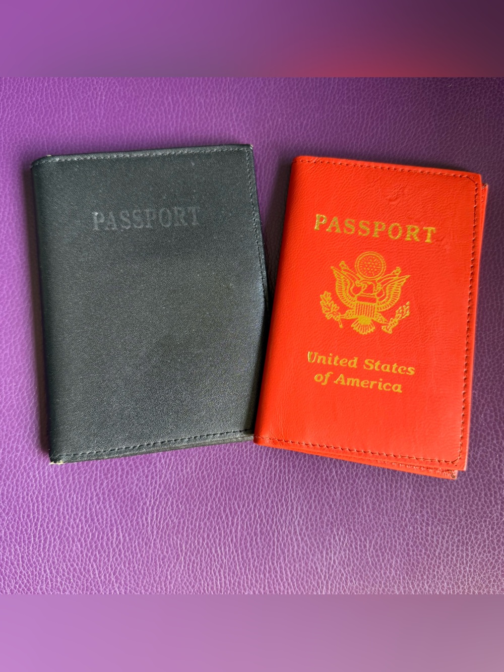Vintage His & Hers Genuine Leather Passport Holders (bid on set)